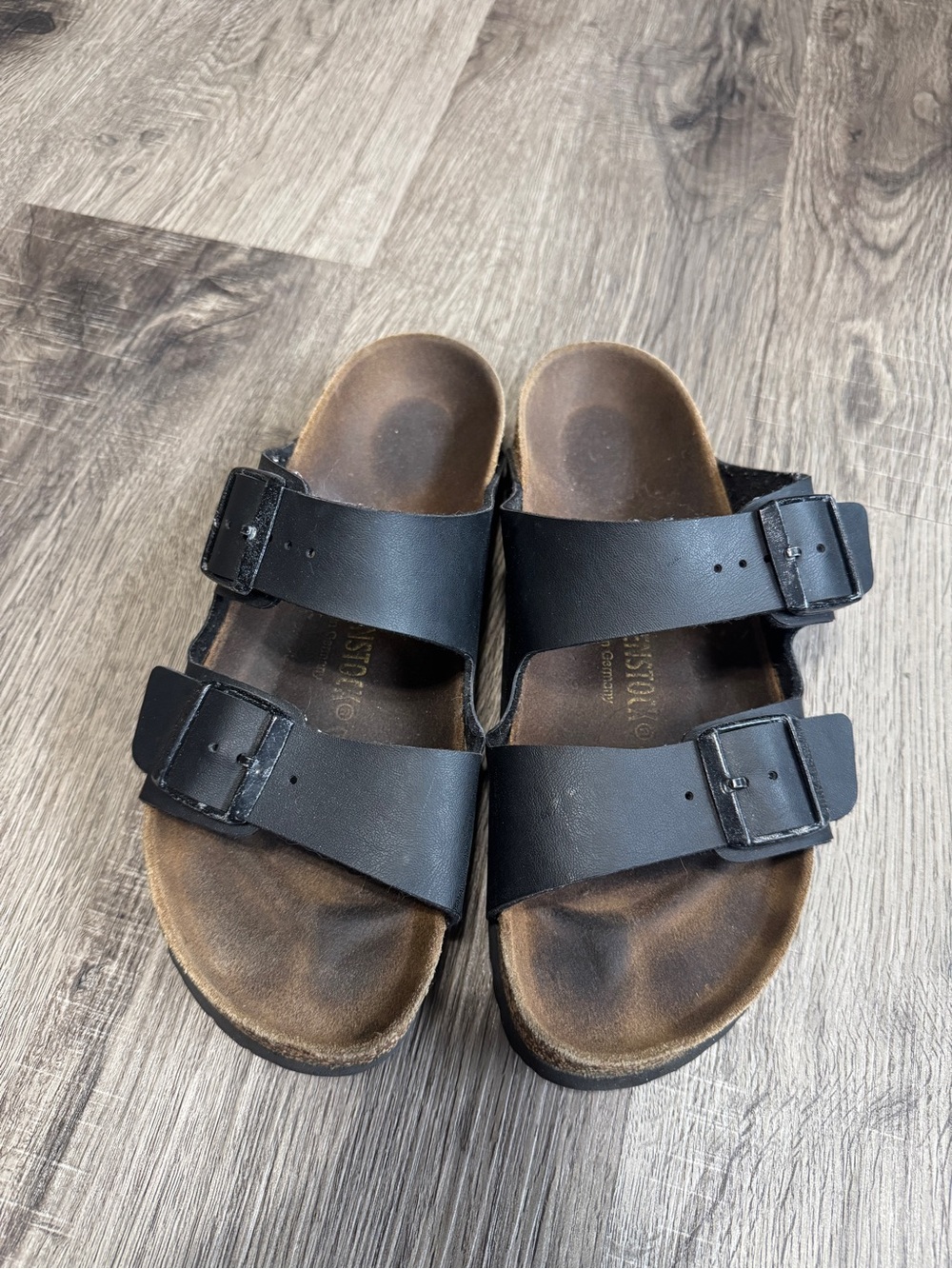 Birkenstock Black Two-Strap Cork Footbed Sandals